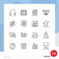 User Interface Pack of 16 Basic Outlines of surveillance roof theater device money Editable Vector Design Elements