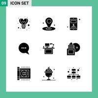 Editable Vector Line Pack of 9 Simple Solid Glyphs of monitor desk mobile computer comment Editable Vector Design Elements