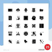 Modern Set of 25 Solid Glyphs Pictograph of folder touch scince hand touch space traveler Editable Vector Design Elements