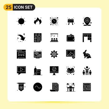 25 User Interface Solid Glyph Pack of modern Signs and Symbols of location note construction checklist time Editable Vector Design Elements