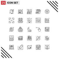 User Interface Pack of 25 Basic Lines of smart electronic web cctv park Editable Vector Design Elements