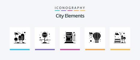 paquete de iconos de glifo 5 de elementos de la ciudad que incluye árbol. ciudad. combustible. mesa de trabajo. globo. diseño de iconos creativos vector