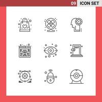 Pack of 9 creative Outlines of eye trophy summer seo head Editable Vector Design Elements