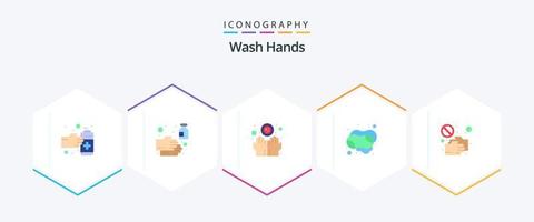 lavarse las manos 25 paquete de iconos planos que incluye covid. jabón. desinfectante mano. infectar vector