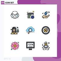 Stock Vector Icon Pack of 9 Line Signs and Symbols for storage cloud earth day recording female Editable Vector Design Elements