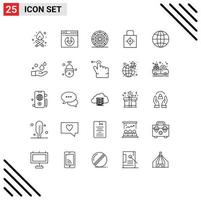 Universal Icon Symbols Group of 25 Modern Lines of globe target pepperoni security lock pad Editable Vector Design Elements