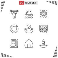 Pack of 9 creative Outlines of ui essential vacation basic signal Editable Vector Design Elements