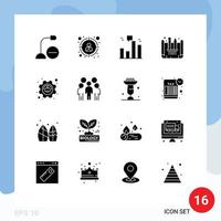 Modern Set of 16 Solid Glyphs and symbols such as performance efficiency business design blueprint blueprint designing Editable Vector Design Elements