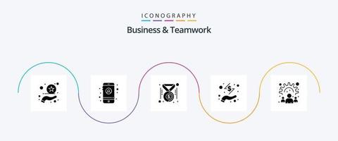 Business And Teamwork Glyph 5 Icon Pack Including work. community. dollar. business. hand vector