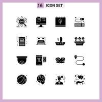 Universal Icon Symbols Group of 16 Modern Solid Glyphs of account keyboard online accessories leaf Editable Vector Design Elements