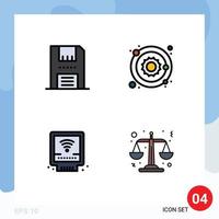 Editable Vector Line Pack of 4 Simple Filledline Flat Colors of devices detector floppy planet plumber Editable Vector Design Elements