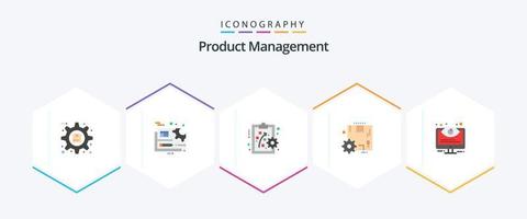 gestión de productos paquete de 25 iconos planos que incluye configuración. engranaje. entorno. configuración. personal vector