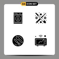 Pack of 4 Modern Solid Glyphs Signs and Symbols for Web Print Media such as laundry dish robbot game knife Editable Vector Design Elements