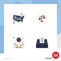 paquete de interfaz de usuario de 4 iconos planos básicos de estados unidos manos estados gdpr salud elementos de diseño vectorial editables vector