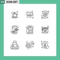 Stock Vector Icon Pack of 9 Line Signs and Symbols for bottle mobile safety target goal Editable Vector Design Elements