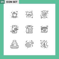 Stock Vector Icon Pack of 9 Line Signs and Symbols for bottle mobile safety target goal Editable Vector Design Elements