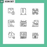 Set of 9 Vector Outlines on Grid for food drinks design cooking drone camera Editable Vector Design Elements