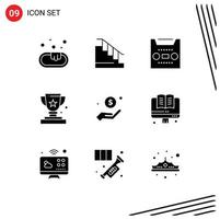 Set of 9 Modern UI Icons Symbols Signs for money trophy media prize award Editable Vector Design Elements