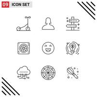 User Interface Pack of 9 Basic Outlines of smile chat tag air cooler Editable Vector Design Elements