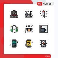 9 Thematic Vector Filledline Flat Colors and Editable Symbols of clothes headphone gym support communications Editable Vector Design Elements