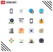 Pack of 16 Modern Flat Colors Signs and Symbols for Web Print Media such as c motion control friction globe Editable Pack of Creative Vector Design Elements