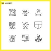 Set of 9 Modern UI Icons Symbols Signs for protection gdpr cheers sport gymnastic Editable Vector Design Elements