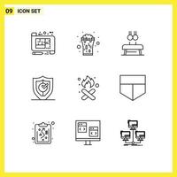 conjunto de 9 iconos de interfaz de usuario modernos símbolos signos para protección gdpr cheers deporte gimnasia elementos de diseño vectorial editables vector