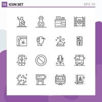 Universal Icon Symbols Group of 16 Modern Outlines of fun multimedia card movie film Editable Vector Design Elements