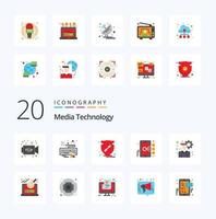 20 Media Technology Flat Color icon Pack like target focus attach cell protect vector