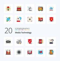 20 Media Technology Flat Color icon Pack like target focus attach cell protect vector