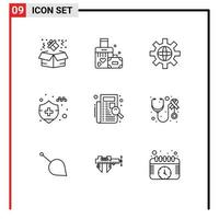 Set of 9 Modern UI Icons Symbols Signs for listing filing globe check car insurance Editable Vector Design Elements