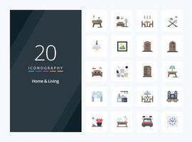 20 iconos de color plano para el hogar y la vida para la presentación vector