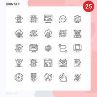 grupo de 25 líneas modernas establecidas para elementos de diseño vectorial editables de comentario de mapa de monitor de ubicación en la nube vector