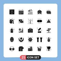 Set of 25 Vector Solid Glyphs on Grid for money dollar business ufo astronomy Editable Vector Design Elements