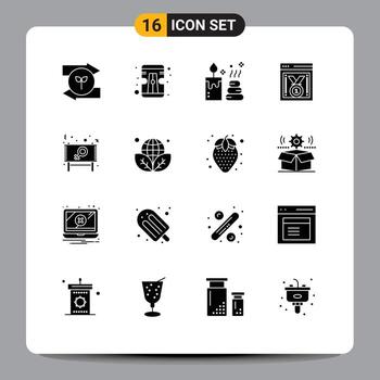 grupo de 16 signos y símbolos de glifos sólidos para el elemento del tablero de mensajes y el premio del sitio web elementos de diseño vectorial editables vector