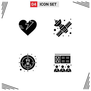 conjunto de 4 iconos modernos de la interfaz de usuario signos de símbolos para los elementos de diseño vectorial editables de la conferencia satelital de comunicación de objetivos de atención médica vector
