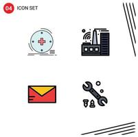 Group of 4 Modern Filledline Flat Colors Set for clinical email healthcare factory wrench Editable Vector Design Elements