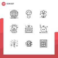 Pack of 9 Modern Outlines Signs and Symbols for Web Print Media such as basket google spring drive spring Editable Vector Design Elements