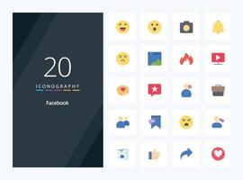 20 Facebook Flat Color icon for presentation vector