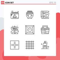 Set of 9 Vector Outlines on Grid for shop sale pot info board learning Editable Vector Design Elements