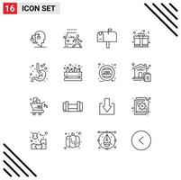 Pictogram Set of 16 Simple Outlines of digestion heart pedestrian gift box postbox Editable Vector Design Elements