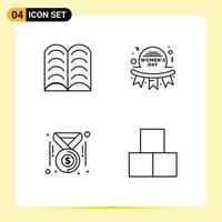 4 Universal Filledline Flat Colors Set for Web and Mobile Applications book coins day women money Editable Vector Design Elements