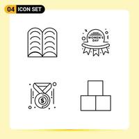 4 Universal Filledline Flat Colors Set for Web and Mobile Applications book coins day women money Editable Vector Design Elements