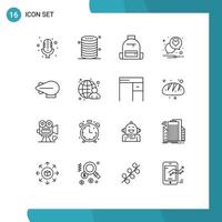 16 Creative Icons Modern Signs and Symbols of airship love backpack heart school Editable Vector Design Elements