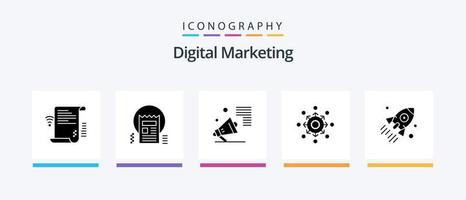 Digital Marketing Glyph 5 Icon Pack Including connect. network. news. promote. megaphone. Creative Icons Design vector