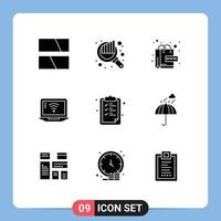 9 User Interface Solid Glyph Pack of modern Signs and Symbols of clipboard wifi ecommerce signal laptop Editable Vector Design Elements