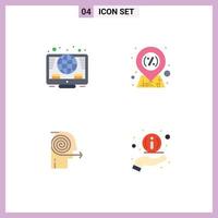 conjunto moderno de 4 iconos y símbolos planos, como monedas comerciales en línea, enfoque de mercado, elementos de diseño vectorial editables vector