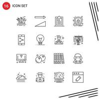 Modern Set of 16 Outlines and symbols such as mobile shield clipboard security paper Editable Vector Design Elements