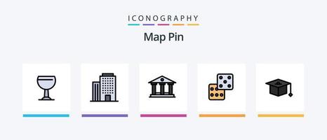 paquete de 5 iconos llenos de línea de pin de mapa que incluye . taza. seguridad. educación. diseño de iconos creativos vector