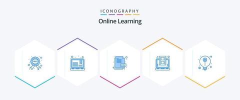 aprendizaje en línea 25 paquete de iconos azules que incluye e-learning. tutoriales en vídeo. doc. estudiar. aprendizaje vector